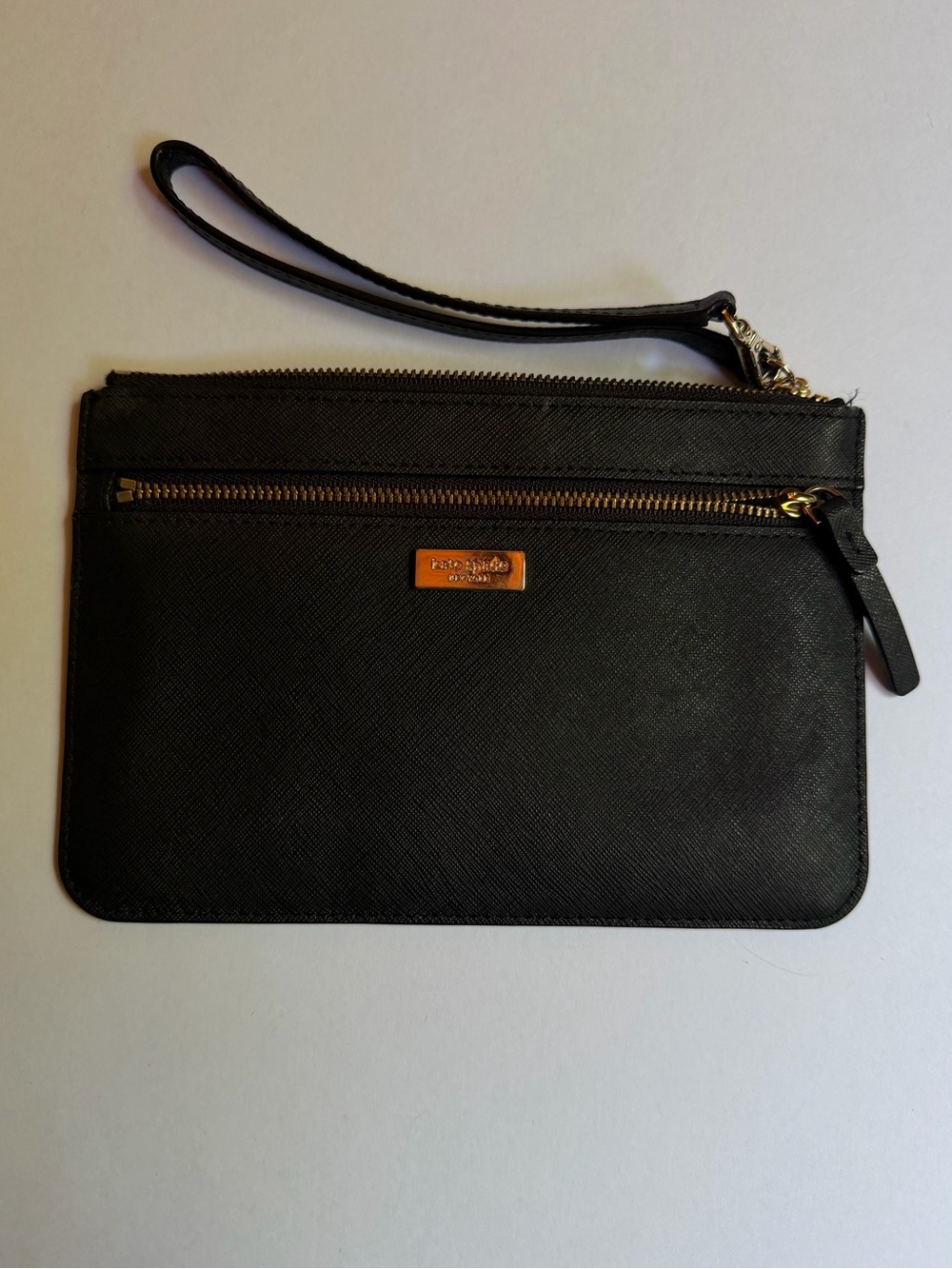 Kate Spade Black Leather Wristlet Clutch - Gold Hardware